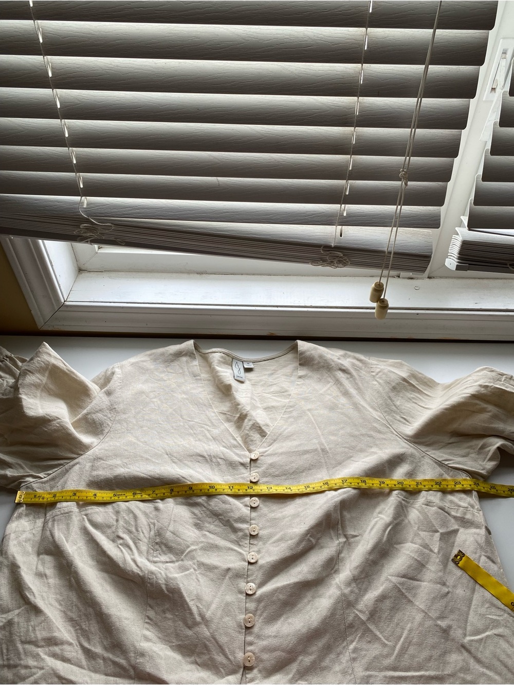 Joie Linen Blend Tie Front Blouse Woman 1X Beige Button Front Boho Top Softgirl - Picture 11 of 14